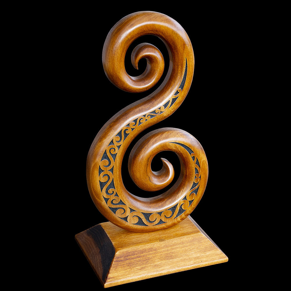 Large Carved Double Koru Sculpture